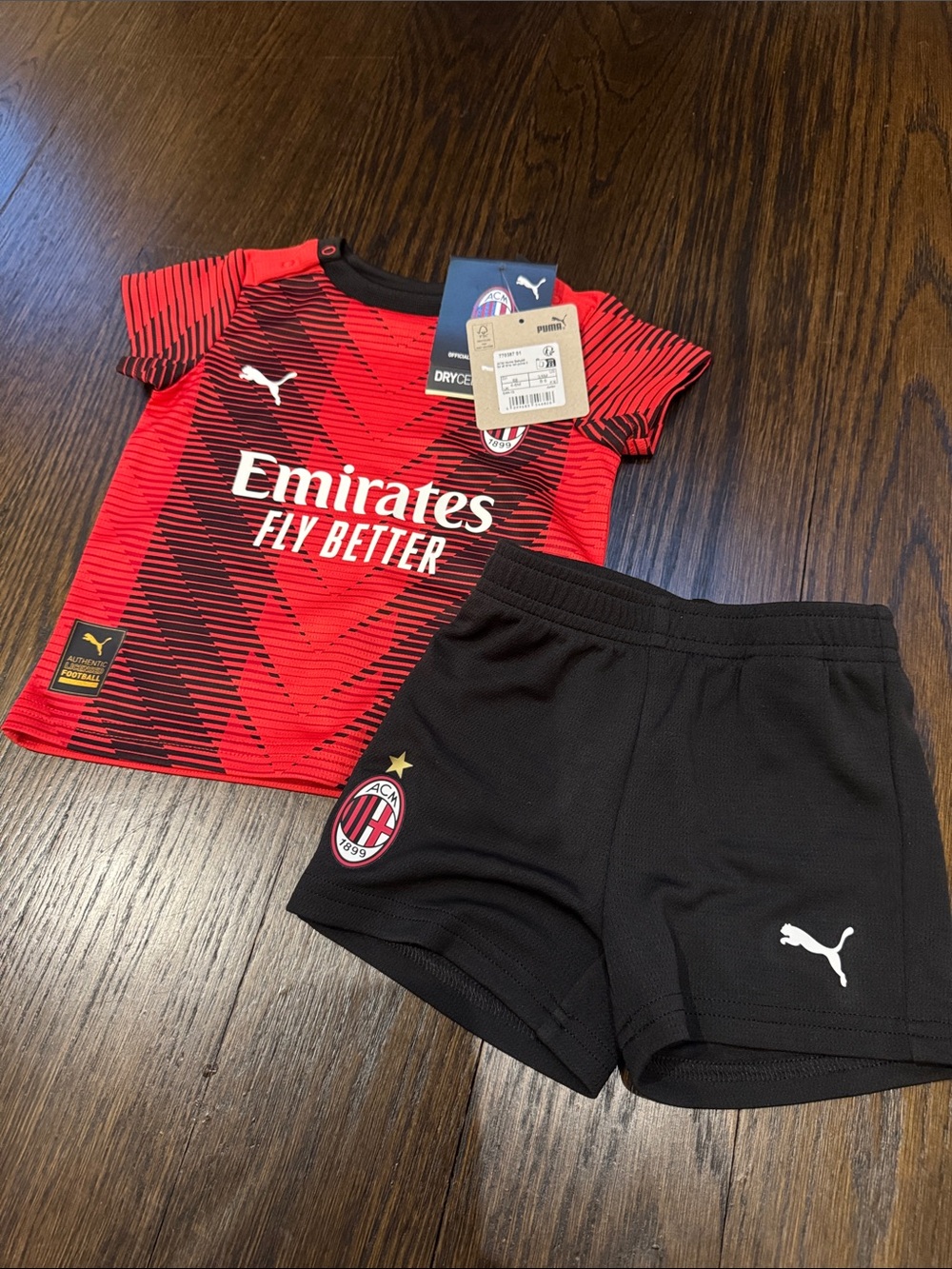 PUMA AC Milan Kids' Red & Black Soccer Jersey and Shorts Set kit nwt